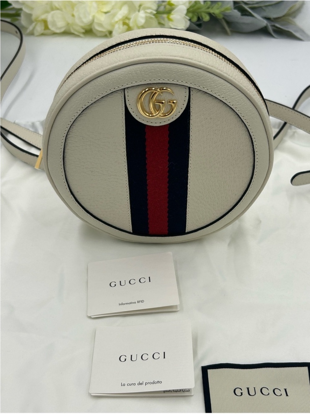 Gucci, Ophidia, mini round backpack featuring iconic gold tone double G logo NWT - Picture 2 of 13